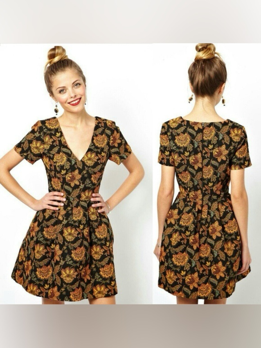 ASOS JACQUARD MINI SKATER DRESS